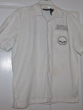 Harley-Davidson Men’s Performance Skull Garage Shirt White Short Sleeve Size M